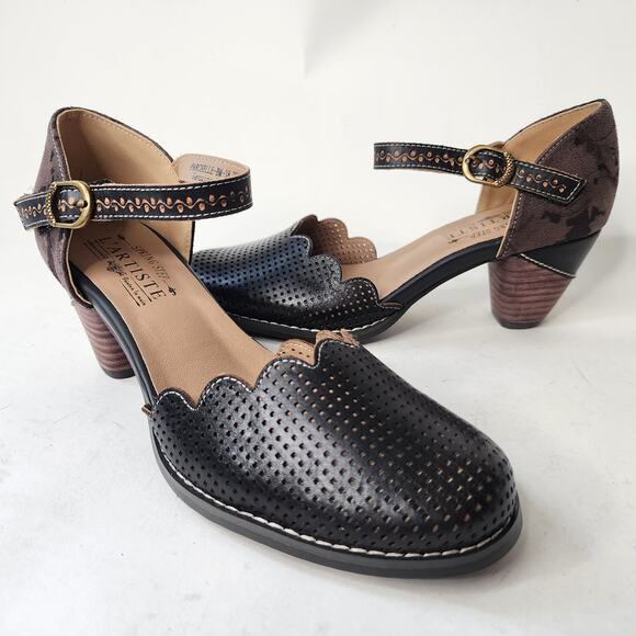 L'Artiste Spring Step Parchelle Mary Jane Heels EU 38 US 7.5-8 Black Leather - Picture 2 of 11